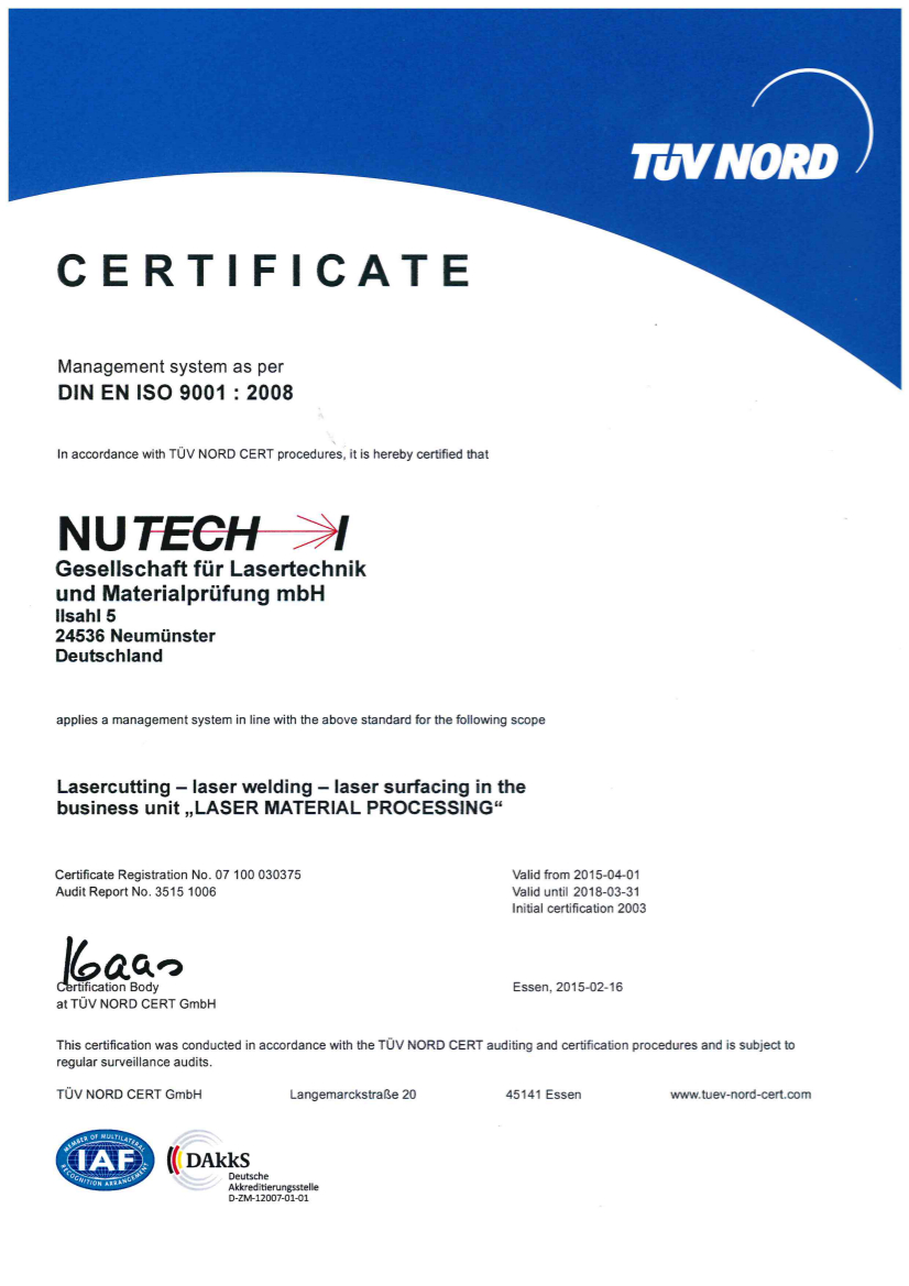 DIN EN ISO 9001 Certificate
