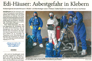 Asbestgefahr in Klebern